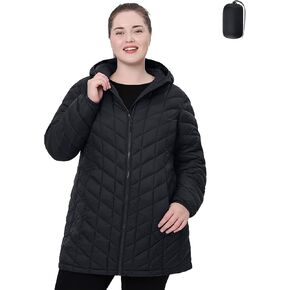 Plus Size Packable Puffer Jacket,Women's 1X-6X Water-Resistant Lightweight Hooded Winter Coat (Exclusively for Plus Size)