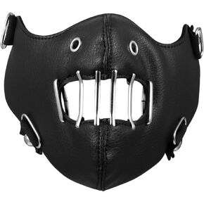 Aroncent Half Face Masquerade Mask: Cosplay PU Leather black Gothic Teeth Mask with Metal Studs - Breathable Motorcycle Biker Mask Punk Style