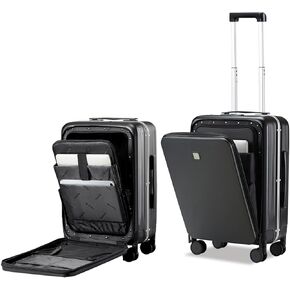 Hanke Grace Hard Shell Suitcases with Wheels,20 Inch Carry On Luggage Airline Approved with Aluminum Frame, Travel suitcase with Front Pocket Travel Luggage for Short Business Trips, Bamboo Green.
