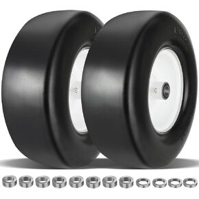 2 Pcs Upgrade 13x5.00-6 Flat Free Lawn Mower Tire and Wheel with 3/4" Bearing, Zero Turn Mower Front Solid Tire Assembly for Commercial Grade Lawn, Garden Turf, 4.2"-5.2" Centered Hub