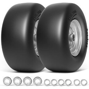 TEPU 13x6.50-6 Flat Free Tire and Wheel, Front Solid 13x6.5-6 Lawn Mower Tires with 3/4" & 5/8" Bearing, Zero Turn Mower Assembly for Commercial Garden Lawns, 5.5"-7.5" Center Hub, 2 Pack