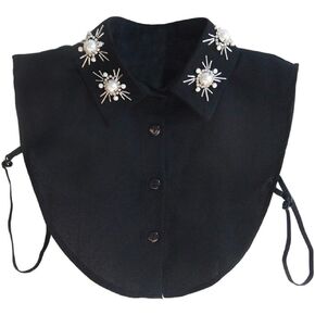 Women's Chiffon Rhinestone Beaded Detachable Fake Half Shirt Blouse Collar