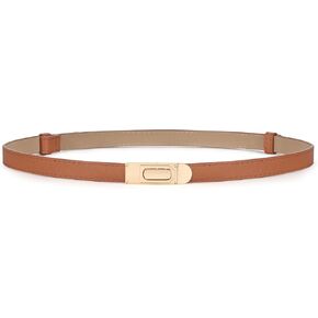 KASBAH Women Skinny Belt for Jeans Fashion Ladies Waist Belt with Gold Buckle, Brown