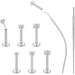 ZS 6pcs 20g/18g/16g push-in-in flat-in-back flat-stud rings حلقة الشفاه ، 2/3/4mm cz المجوهر