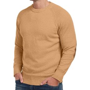 Cable Knit Sweater Men,Long Sleeve Casual Fishmen Sweater, Fit Pullover Sweater with Elbow Patches