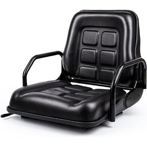Universal Adjustable Forklift Seat with Safety Belt, Micro Switch, slide rail and Hip Restraints,Foldable Tractor Seat for Excavators,Mowers,Skid Steer(with hip restraints and seat belt)