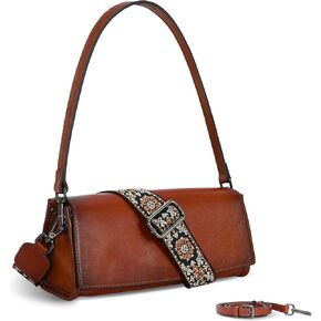 Iswee Leather Purses for Women Crossbody Bag Vintage Flap Saddle Purse Zipper Women’s Shoulder Handbags with 3 Straps