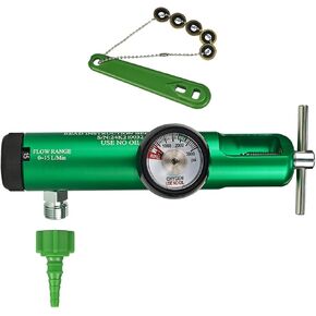 Brass Integral 50 PSI O2 Extended Regulator for Oxygen Cylinder CGA 870 Connection 0~15 Liters Per Minute DISS Outlet includes 1 Wrench 5 Brass Yoke Washer Seals 1 Oxygen Tubing Swivel Nipple