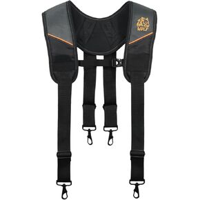WOLF WTH2115 Padded 4-point Suspenders for Tool Work Belt | Universal Breathable Comfort Lightweight | Contractors Handyman | Pain Stress Relief Weight Distribution