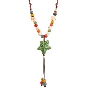 MINACHI Boho Hippie Colorful Ceramic Beads Star Charm Y Necklace, Bohemian Summer Statement Jewelry Gift for Women