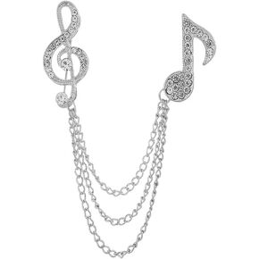 ملاحظة موسيقى الراين مع تعليق دبوس بروش طويل شرابة للنساء للنساء Crystal G clef سلسلة الموسيقية الطبقات دبابيس السترة سترة سترة معطف الستكسيدو.