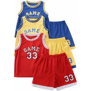 Boys' Active Shorts Set 6 Pieces Athletic Jersey Tank Top and Basketball Shorts Set 4-12Y