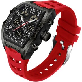 Mens Watches for Men Digital Analog Watch Triple Time Zone LED Backlight Alarm Stopwatch Silicone Strap 5ATM Waterproof for Travel/Sport/Business Easy Read Fashion Birthdays Gift for Him