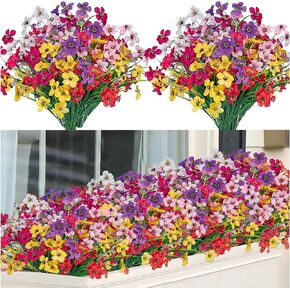 18 Bunches of Artificial Violets. UV - Resistant Artificial Flowers for Outdoor Decoration, Porch Decorative Flowers