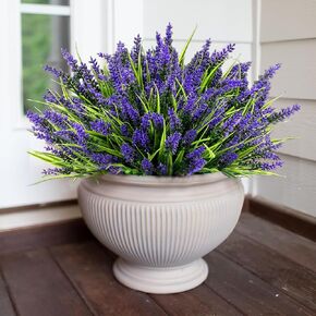 12 UV Protected Lavender Artificial Flower Bouquets - Realistic faux lavender for outdoor porch decorations, Easter tables, weddings and spring home decor!