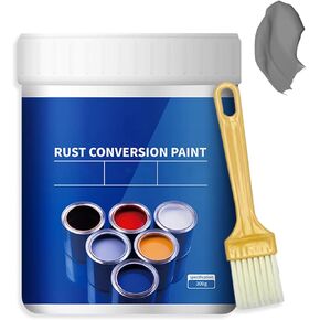 Weatherproof Rust Converter Paint for Metal, Rust Remover for Metal and Primer, Water-Based Anti-Rust Metallic Paint with Brush, Grey, 300g/10.7 Oz