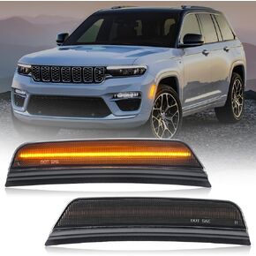 LED Side Marker Lights Compatible with Grand Cherokee 2021–2024,Side Markers Lamps Lights Parking Lights Smoked Lens Yellow Light