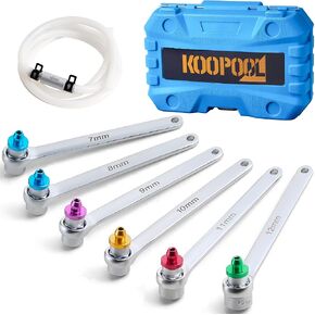 7pcs Brake Bleeder Wrench Kit, 6 Brake Bleeder Wrenches (7/8/9/10/11/12mm) and 1 Drain Hose for Bleeding Brake and Hydraulic Clutch Systems