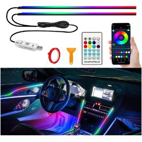 Ambient Lighting Car led Lights Interior, 43.3'' USB Powered Acrylic Neon Flexible Strip Model y Ambient Lighting kit with Wireless APP,Dynamic RGB 2 in 1 Music Lights Sync for Inside car Decorations