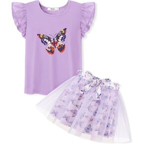Arshiner Toddler Summer Girls Clothes 2 Piece Ruffle Sleeve Tops and Belt Tutu Skirt Sets Cute Party Dress for Kids