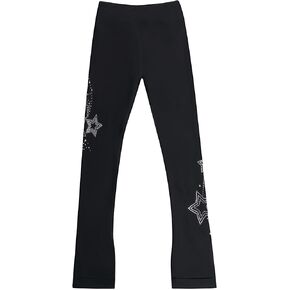 Gogokids Girls Ice Skating Leggings, Kids Fleece Thermal Black Dancing Trousers