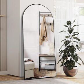 Arch Full Length Mirror Arched Floor Mirror 65"x24" with Stand Large Wall Mirror Full Body Mirror Black Standing Hanging or Leaning Against Wall for Bedroom Entry, Bedroom, Living Room