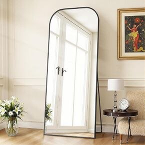 Full Length Mirror with Stand 58"x21" Floor Mirror Freestanding, Arched Floor Standing Large Mirrors Full Body Wall Hanging Leaning Home Decor for Bedroom & Living Room, Black