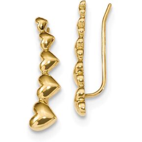 Solid 14K Gold Heart Polished Ear Climber Earrings