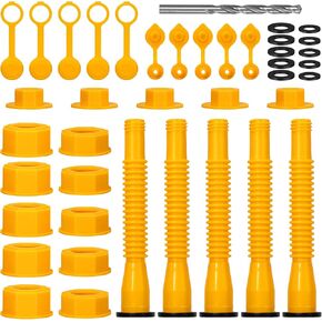SHALL Gas Can Spout Replacement Kit, Gas Can Nozzle Replacement Fit for 1/2/5/10 Gallon Gas Cans, Flexible Nozzles Kit with Vent Caps, Rubber Gasket, Base Cap, Drill Bit