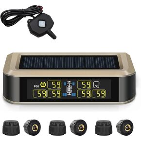 نظام مراقبة ضغط الإطارات B-QTech RV TPMS Solar Power اللاسلكي مراقبة ضغط الإطارات مع مكرر و 6 أجهزة استشعار لمركبة السفر في منزل درجة حرارة الضغط في الوقت الفعلي 0 ~ 199psi