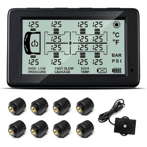نظام مراقبة ضغط إطارات RV ، TPMs مع 10 مستشعرات سرقة ، 6 أوضاع تنبيه ، شاشة ضغط إطارات الطاقة الشمسية ، مسافة استشعار 80 قدمًا ، ما يصل إلى 14 إطارات ، ل RV ، المقطورات ، الشاحنات الثقيلة