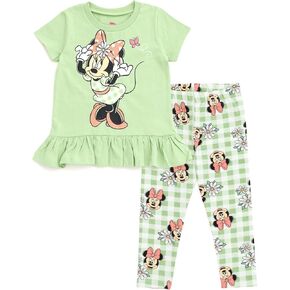 Disney Minnie Mouse Floral Peplum T-Shirt and Leggings Outfit Set Infant to Big Kid Sizes (12 Months - 14-16)