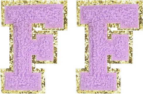 MECCANIXITY Chenille Letter Patches 2.2" Self Adhesive Alphabet F Stick on Embroidered Patch Sew on Letter Stickers Applique for Repairing Clothing Jeans Shoes Hats DIY(Purple, Pack of 2) in Saudi Arabia
