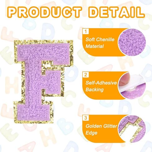 MECCANIXITY Chenille Letter Patches 2.2" Self Adhesive Alphabet F Stick on Embroidered Patch Sew on Letter Stickers Applique for Repairing Clothing Jeans Shoes Hats DIY(Purple, Pack of 2) in Saudi Arabia