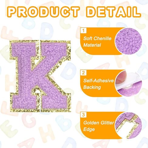 MECCANIXITY Chenille Letter Patches 2.2" Self Adhesive Alphabet F Stick on Embroidered Patch Sew on Letter Stickers Applique for Repairing Clothing Jeans Shoes Hats DIY(Purple, Pack of 2) in Saudi Arabia