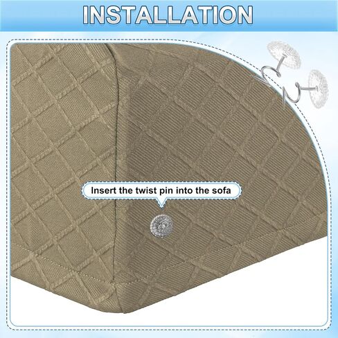 uxcell 2Pcs Stretch Armrest Covers, Polyester Diamond Pattern Soft Armchair Slipcovers Couch Recliner Arm Cover with Twist Pins for Chair Sofa Protector, Khaki in Kuwait