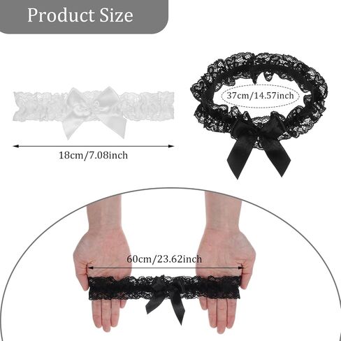 2pcs Bridal Garter, Wedding Garter, White Garter and Black Garter, Lace Garter Belt, Bowknot Elastic Thigh Garter for Party Prom,Garters for Bride in Saudi Arabia