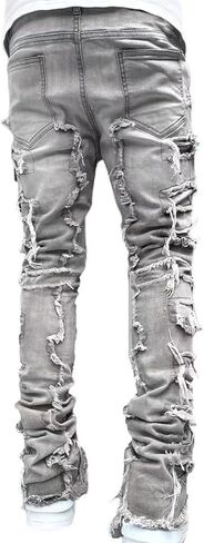 Stacked Jeans Men Skinny Ripped Jeans Slim Fit Patchwork Denim Pants Y2K Goth Harajuku Emo Hip Hop Jeans Trouser in Kuwait
