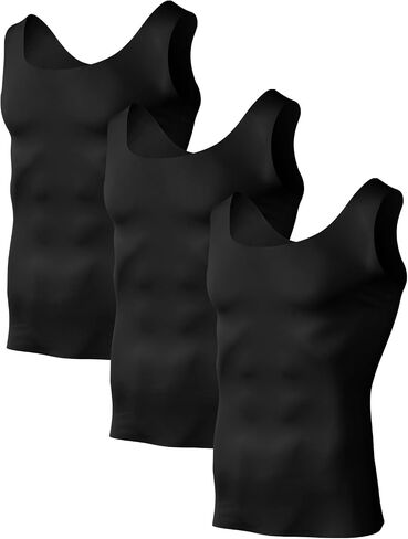 Odoland Men's 3 Pack Seamless Compression Shirt Body Shaper Vest, Ice Silk Invisible Shapewear Tank Tops in Saudi Arabia