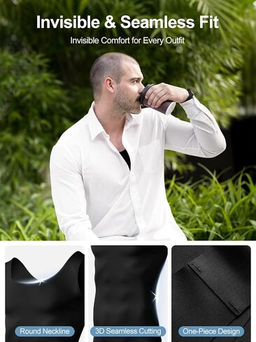 Odoland Men's 3 Pack Seamless Compression Shirt Body Shaper Vest, Ice Silk Invisible Shapewear Tank Tops in Saudi Arabia