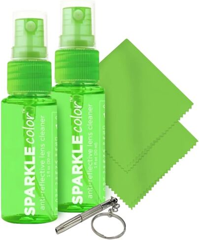 Sparkle Anti-Reflective Safe Lens Cleaner & Repair Kit – (2) 1oz Glasses Cleaner Spray, (2) Microfiber Cloth & Keychain Screwdriver for Eyeglasses, Sunglasses, Lenses & Screens (5 Piece Set) in Kuwait