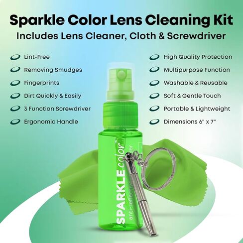 Sparkle Anti-Reflective Safe Lens Cleaner & Repair Kit – (2) 1oz Glasses Cleaner Spray, (2) Microfiber Cloth & Keychain Screwdriver for Eyeglasses, Sunglasses, Lenses & Screens (5 Piece Set) in Kuwait