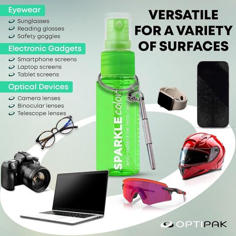 Sparkle Anti-Reflective Safe Lens Cleaner & Repair Kit – (2) 1oz Glasses Cleaner Spray, (2) Microfiber Cloth & Keychain Screwdriver for Eyeglasses, Sunglasses, Lenses & Screens (5 Piece Set) in Kuwait