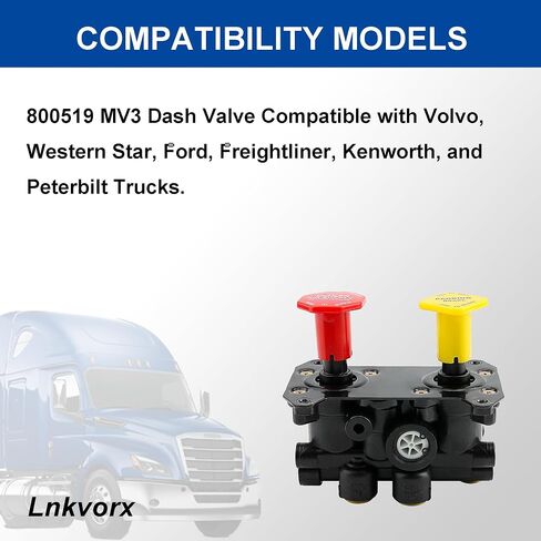 800519 MV -3 DASH Control Valve - صمامات فرامل الانتظار متوافقة مع Bendix 8000519 | 065186 | KN20611 ، Navistar 1665095C91 ، و Volvo 3948331 | 394979 للمقطورات والشاحنات in Kuwait
