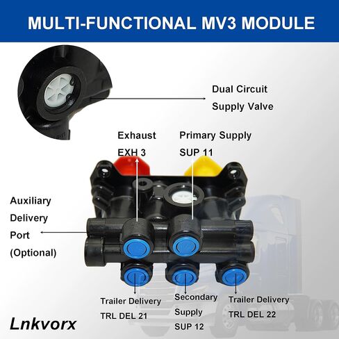 800519 MV -3 DASH Control Valve - صمامات فرامل الانتظار متوافقة مع Bendix 8000519 | 065186 | KN20611 ، Navistar 1665095C91 ، و Volvo 3948331 | 394979 للمقطورات والشاحنات in Kuwait