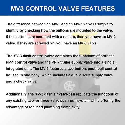 800519 MV -3 DASH Control Valve - صمامات فرامل الانتظار متوافقة مع Bendix 8000519 | 065186 | KN20611 ، Navistar 1665095C91 ، و Volvo 3948331 | 394979 للمقطورات والشاحنات in Kuwait