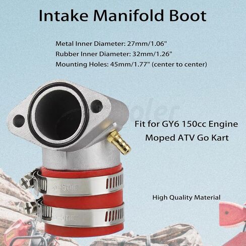 Intake Manifold Boot Performance Aluminum Red Aftermarket Replacement Parts Compatible for GY6 150cc Scooter Moped ATV Go-Kart. in Kuwait