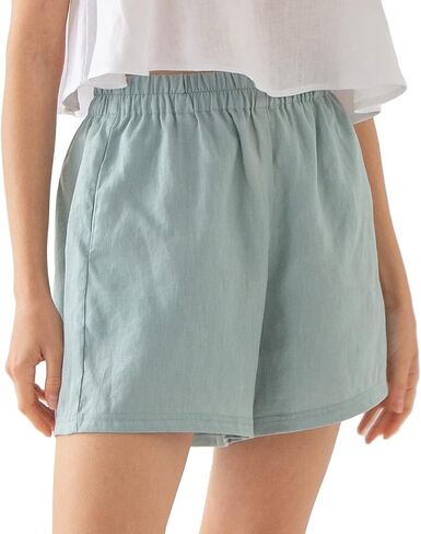 Amazhiyu Women’s 100% Linen Casual Summer High Waist Shorts with Pockets in Saudi Arabia
