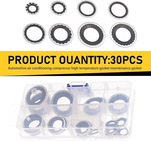 30 PCS Automobile Automobile Conference Compressor Repress Port Combination مجموعة مزيج من حشيشات ، حشيات مقاومة للدرجات عالية من درجة الحرارة ، أختام مضخة التبريد ، عالمي للسيارات (أسود) in Saudi Arabia