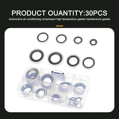 Pack-30 Automotive Air Conditioning Compressor Port Gaskets, Multi-specification Sealing Gaskets, Universal Maintenance Accessories, for Most Cars (Black) in Saudi Arabia